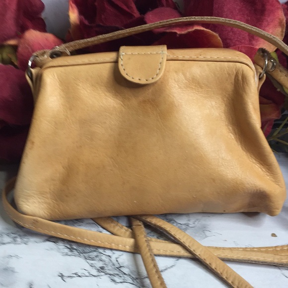 Vintage Light Tan Soft Leather Crossbody Bag with Parisian Souvenir Hand… - Picture 5 of 12